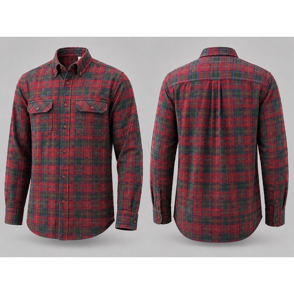 L.L. Bean shirt flannel Mens  medium reg burgandy  Plaid Traditional  Button